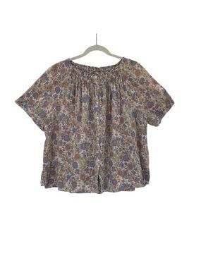 MIRTH Size M Blooming Bougainvillea Floral Handmade Cotton Top Blouse GOOP